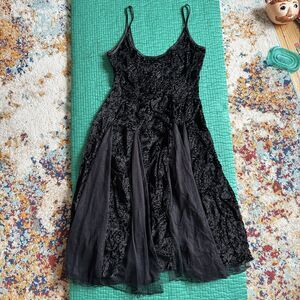 Free People Black Burnout Paisley Velvet Tulle Spaghetti Strap Dress, Size Small